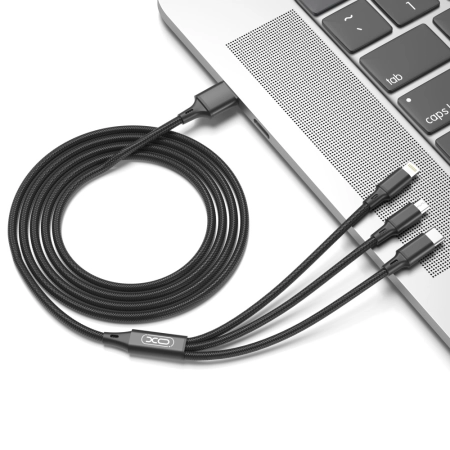 Kabel USB 3w1 Micro/iPhone/TYP-C 1.2m XO NB173 2.4A czarny
